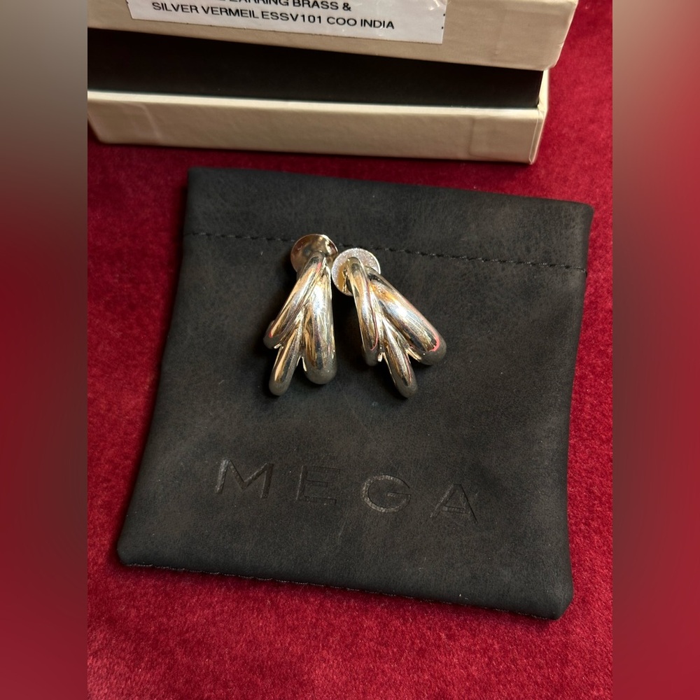 MEGA Triple Time Earrings in Brass & Sterling Vermeil silver like new dangle - Picture 2 of 7